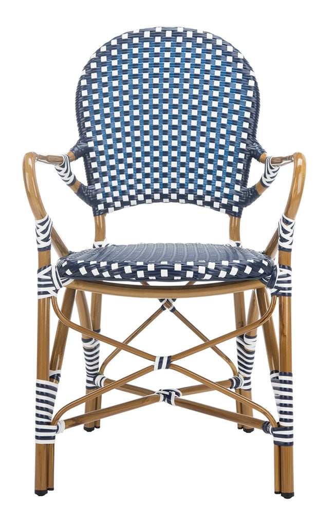 Safavieh Hooper Indoor-Outdoor Stacking Arm Chair - Navy/White/Light Brown (Set of 2)