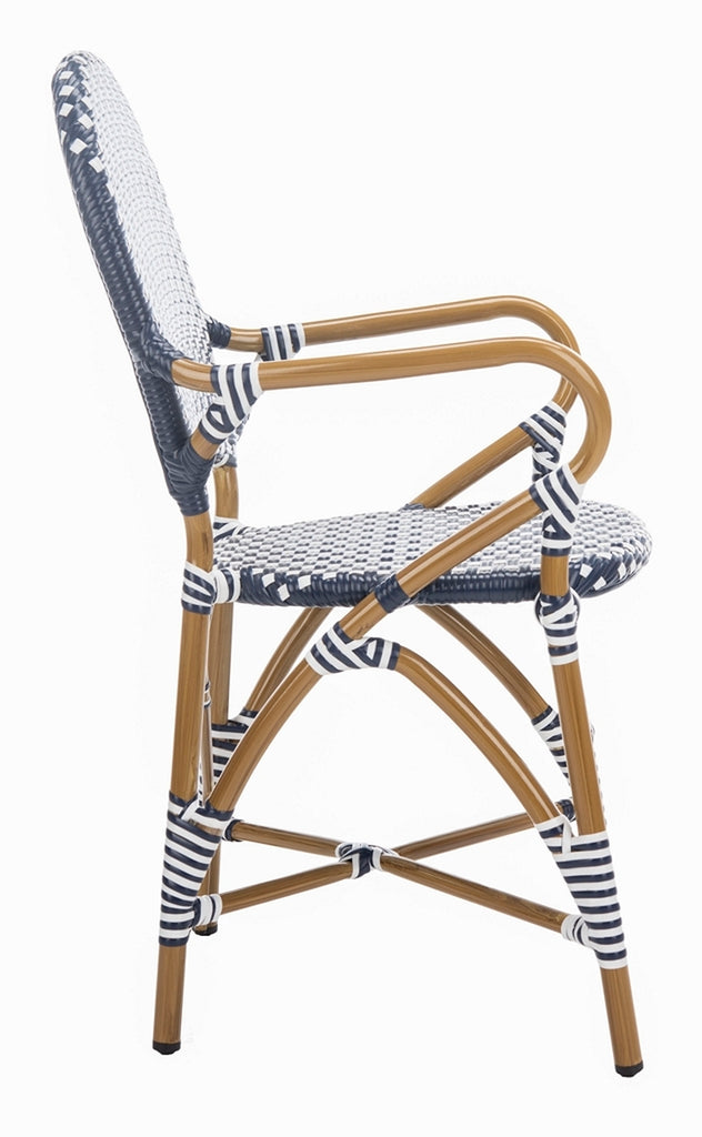 Safavieh Hooper Indoor-Outdoor Stacking Arm Chair - Navy/White/Light Brown (Set of 2)