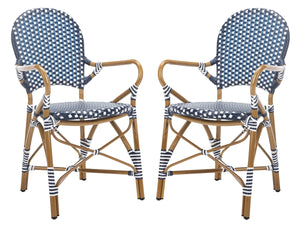 Safavieh Hooper Indoor-Outdoor Stacking Arm Chair - Navy/White/Light Brown (Set of 2)