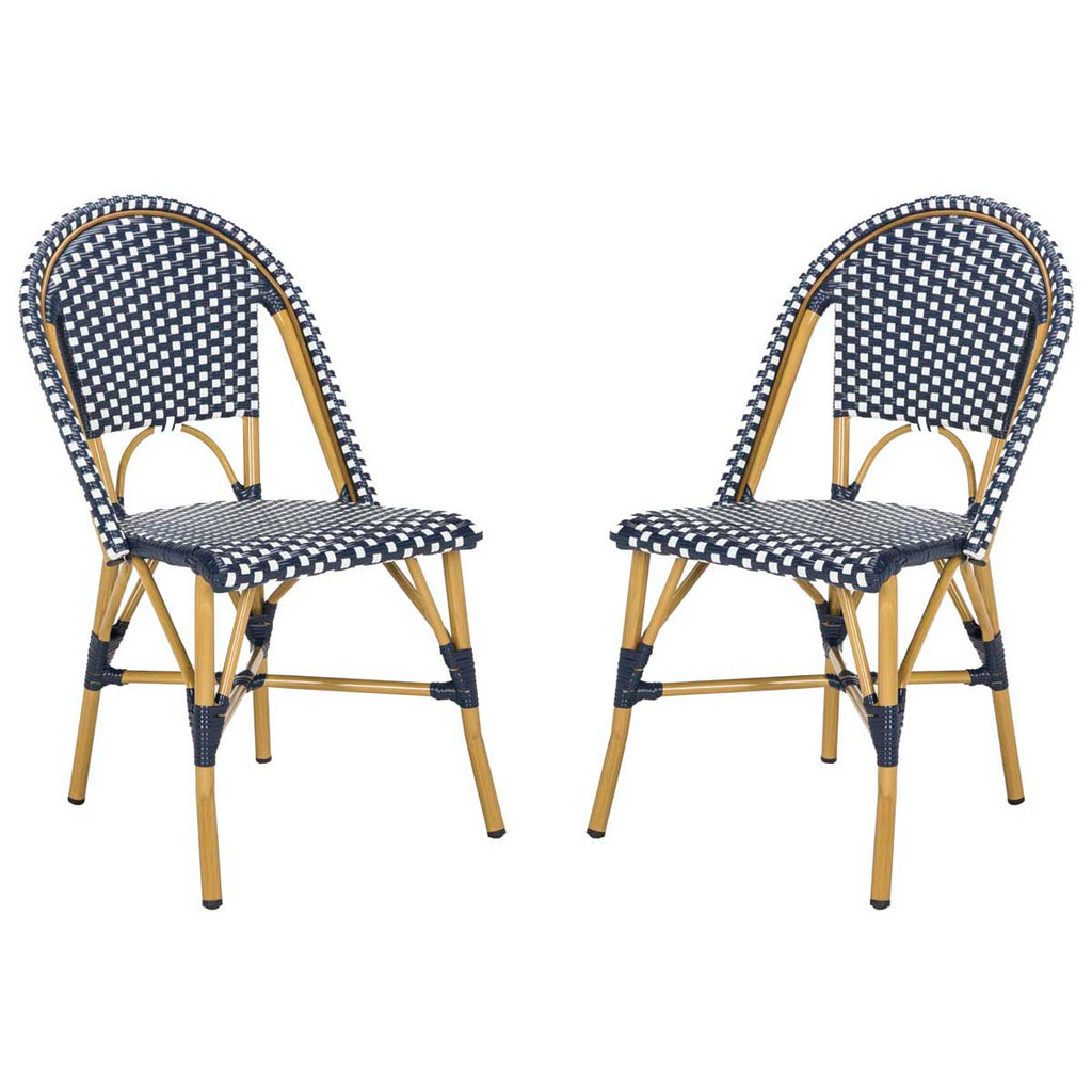 Safavieh Salcha Indoor-Outdoor French Bistro Side Chair - Navy/White/Light Brown (Set of 2)