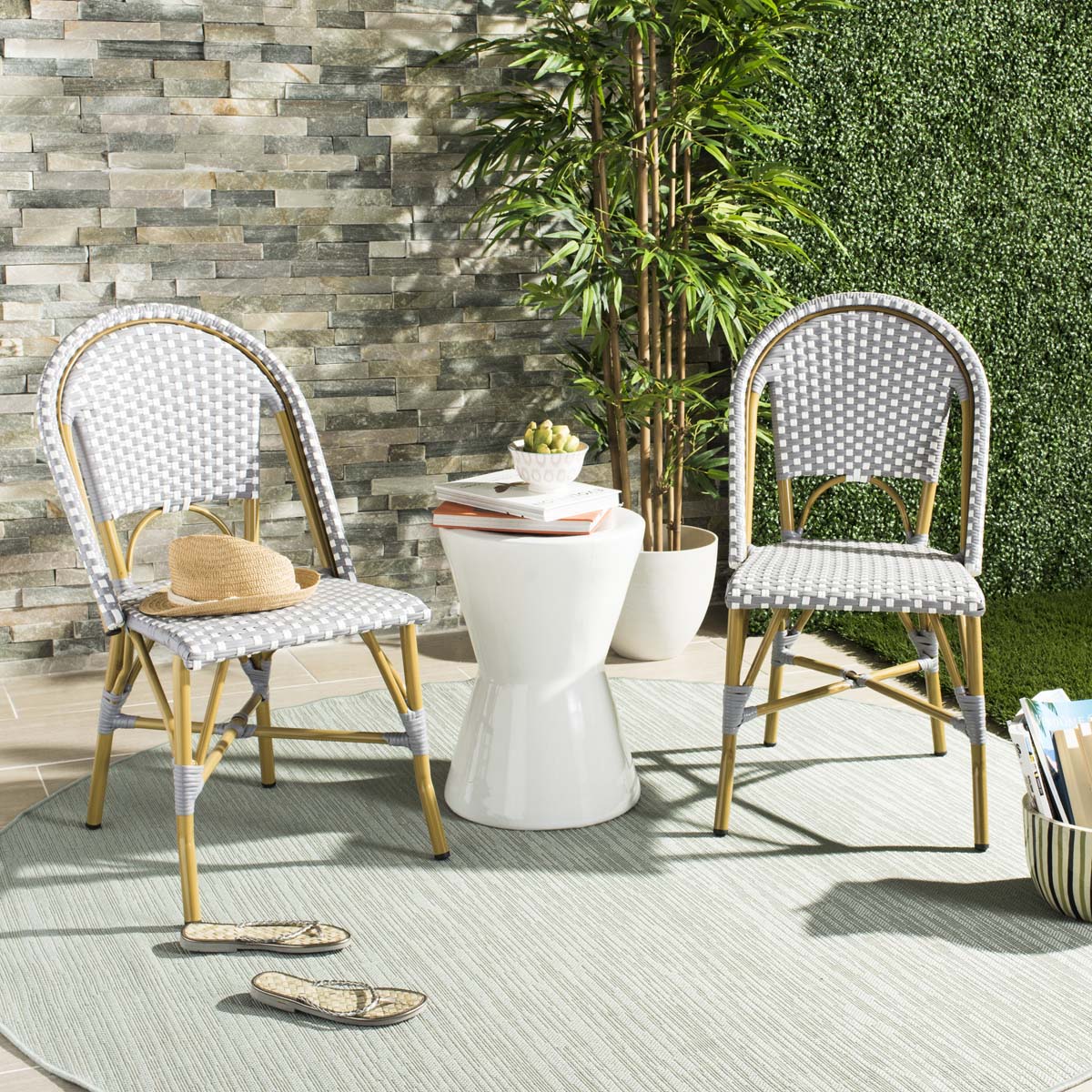 Safavieh Salcha Indoor-Outdoor French Bistro Side Chair Grey/White/L
