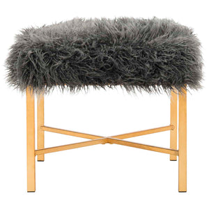 Safavieh Horace Faux Sheepskin X- Square Bench - Grey Faux/Gold Foil