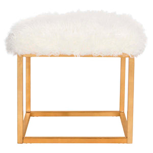 Safavieh Rowan Contemporary Glam Faux Sheepkin Square Ottoman - White