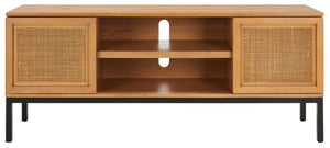 Safavieh Zadie 2 Shelf Rattan Media Stand - Natural / Black