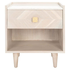 Safavieh Tahseen Parquet Nightstand - White Washed / Brass
