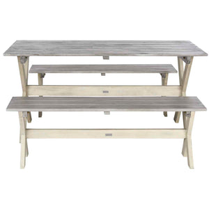 Safavieh Marina 3 Piece Dining Set With 63-Inch L Table And 2 Backless Benches - Grey/White
