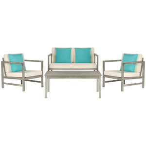 Safavieh Montez 4 Pc Outdoor Set With Accent Pillows - Grey Wash/Beige/Light Blue