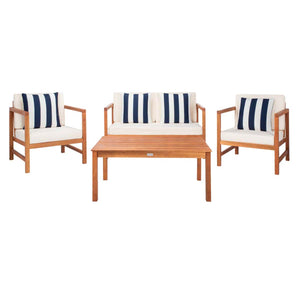 Safavieh Montez 4 Pc Outdoor Set With Accent Pillows - Natural/Beige/Nvywht