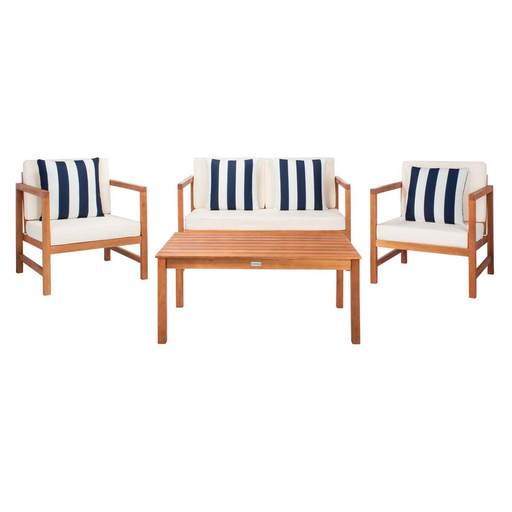 Safavieh Montez 4 Pc Outdoor Set With Accent Pillows - Natural/Beige/Nvywht