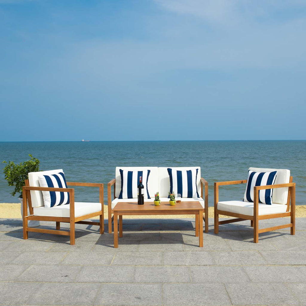 Safavieh Montez 4 Pc Outdoor Set With Accent Pillows - Natural/Beige/Nvywht
