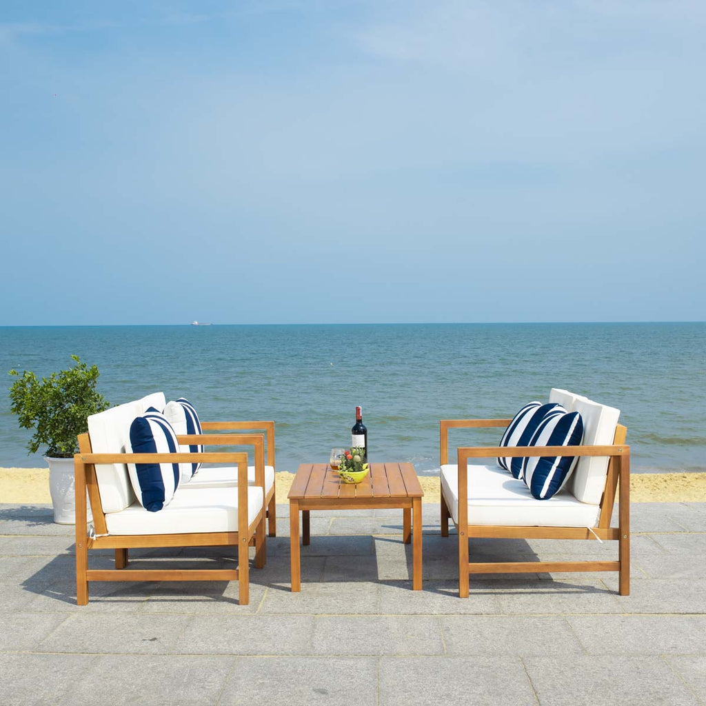 Safavieh Montez 4 Pc Outdoor Set With Accent Pillows - Natural/Beige/Nvywht