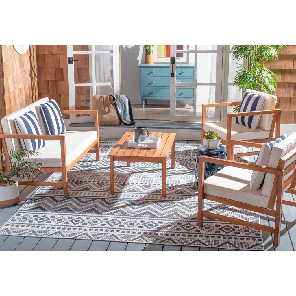 Safavieh Montez 4 Pc Outdoor Set With Accent Pillows - Natural/Beige/Nvywht