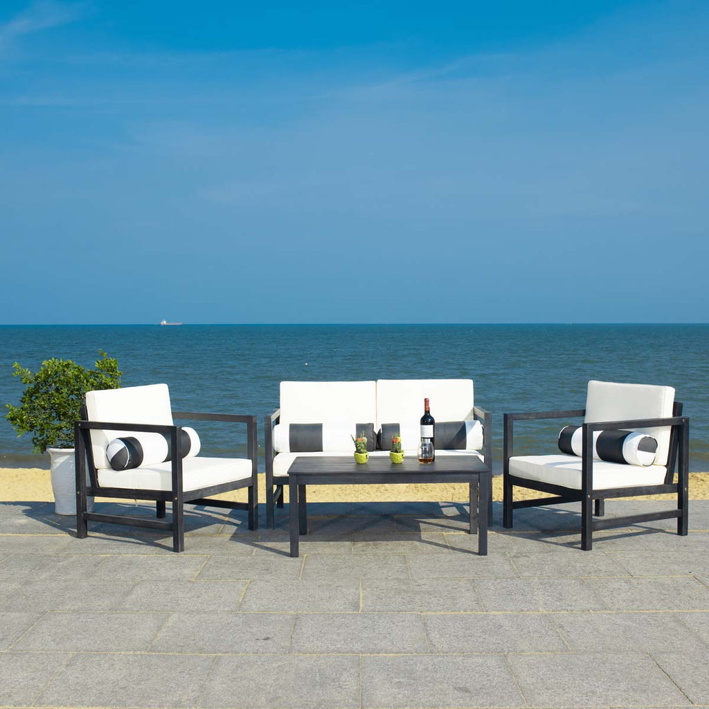 Safavieh Montez 4 Pc Outdoor Set With Accent Pillows - Black/Beige/Black;White