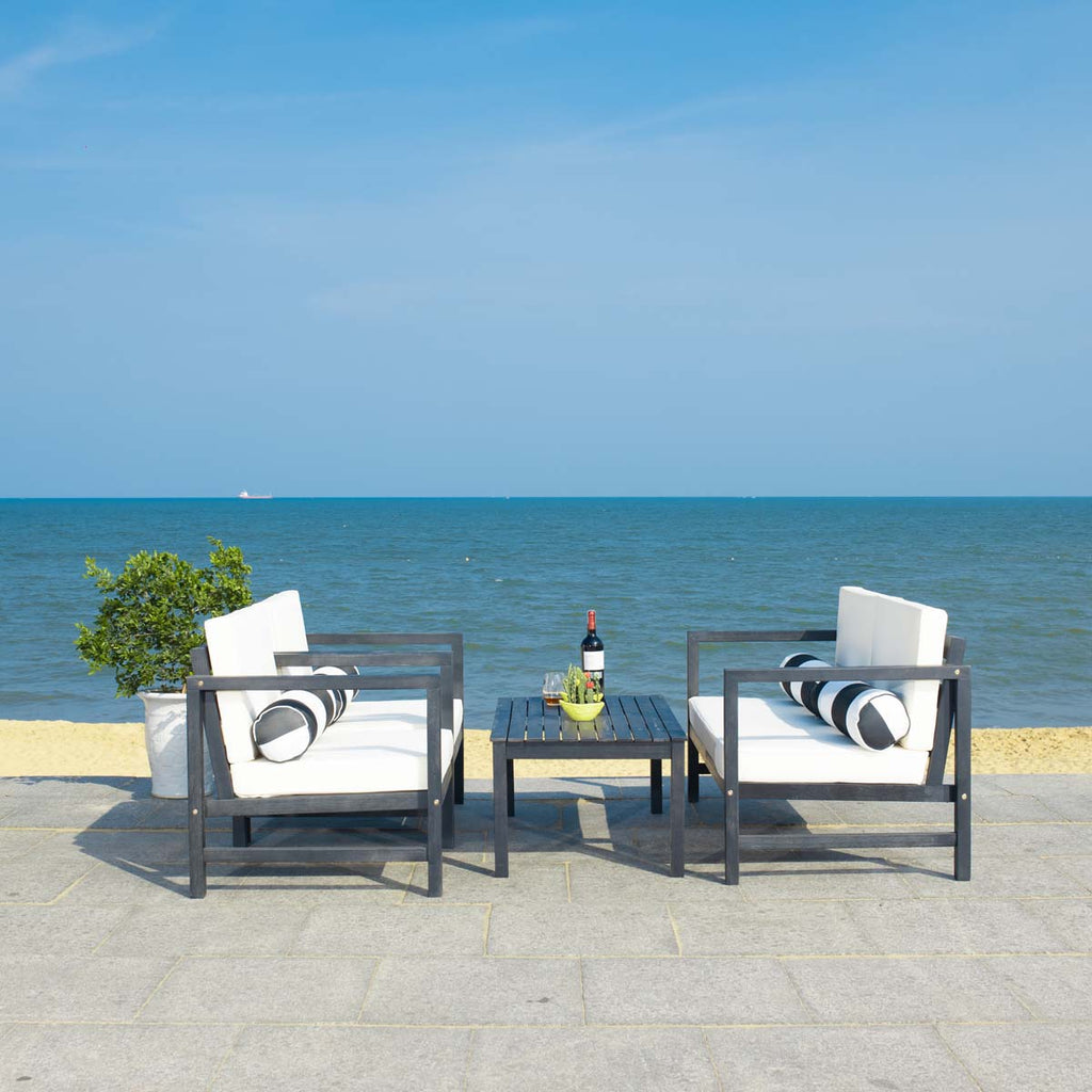 Safavieh Montez 4 Pc Outdoor Set With Accent Pillows - Black/Beige/Black;White