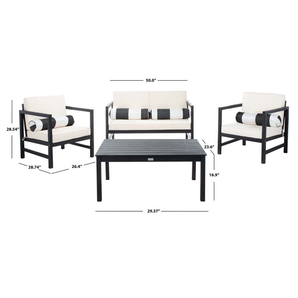 Safavieh Montez 4 Pc Outdoor Set With Accent Pillows - Black/Beige/Black;White