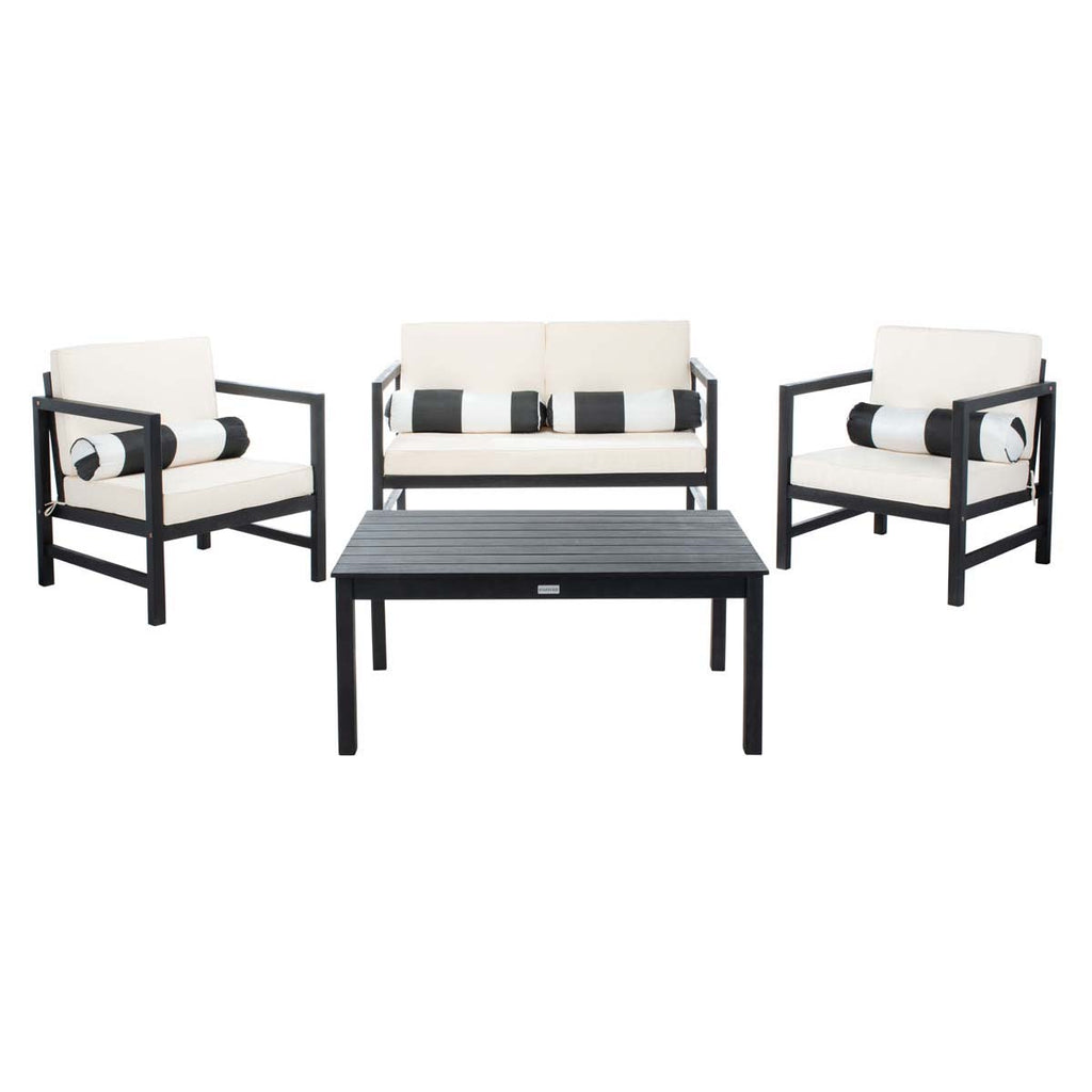 Safavieh Montez 4 Pc Outdoor Set With Accent Pillows - Black/Beige/Black;White
