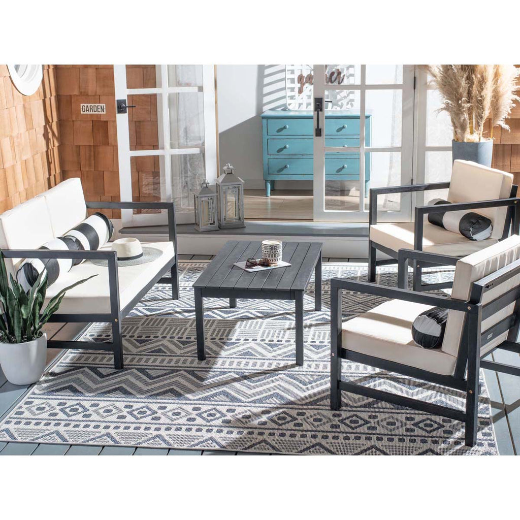 Safavieh Montez 4 Pc Outdoor Set With Accent Pillows - Black/Beige/Black;White