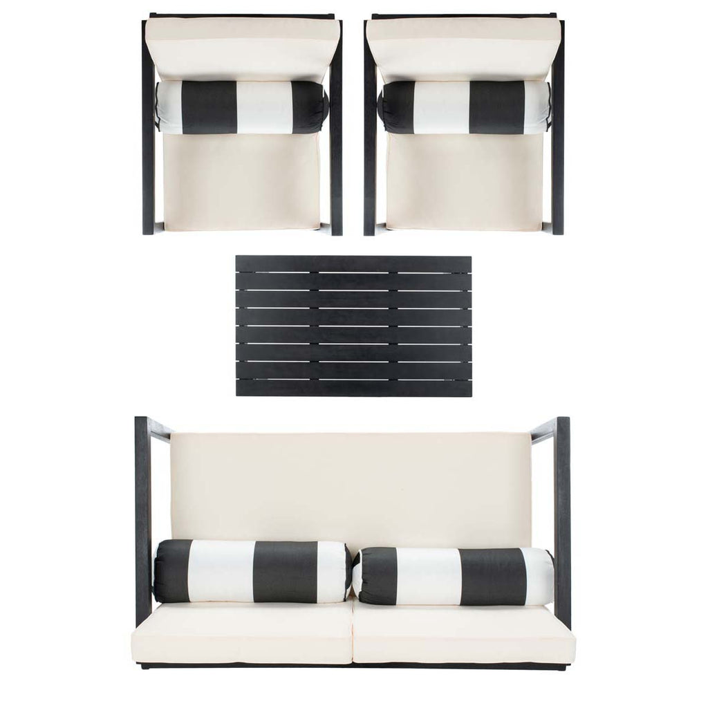 Safavieh Montez 4 Pc Outdoor Set With Accent Pillows - Black/Beige/Black;White
