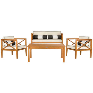 Safavieh Nunzio 4 Pc Outdoor Set With Accent Pillows - Natural/Black/White