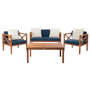 Safavieh Nunzio 4 Pc Outdoor Set With Accent Pillows - Natural/Navy