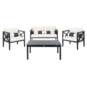 Safavieh Nunzio 4 Pc Outdoor Set With Accent Pillows - Black/Beige/Black;White