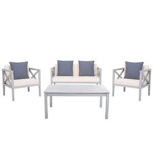 Safavieh Nunzio 4 Pc Outdoor Set With Accent Pillows - Grey/Beige