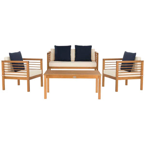 Safavieh Alda 4 Pc Outdoor Set With Accent Pillows - Natural/Beige/Navy