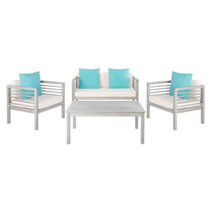Safavieh Alda 4 Pc Outdoor Set With Accent Pillows - Grey Wash/Beige/Light Blue
