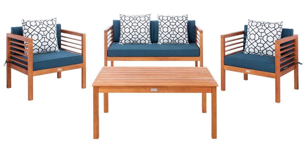 Safavieh Alda 4 Pc Outdoor Set With Accent Pillows - Natural/Navy/White