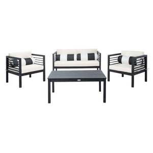 Safavieh Alda 4 Pc Outdoor Set With Accent Pillows - Black/Beige/Black/White