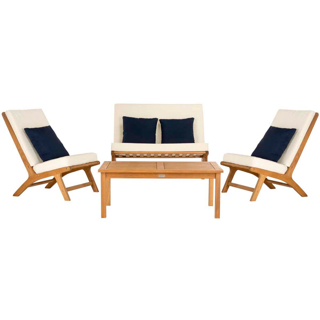 Safavieh Chaston 4 Pc Outdoor Living Set With Accent Pillows - Natural/White/Light Blue