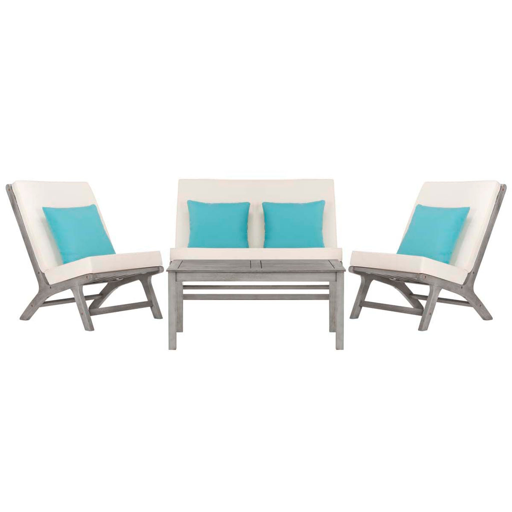 Safavieh Chaston 4 Pc Outdoor Living Set With Accent Pillows - Grey Wash/White/Light Blue