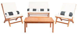 Safavieh Chaston 4 Pc Outdoor Living Set With Accent Pillows - Natural/Beige/ Black & White