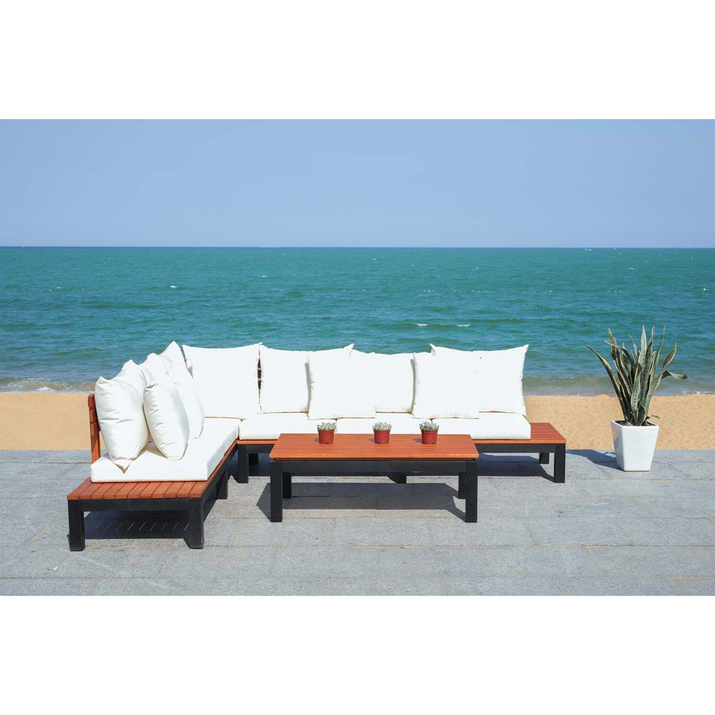 Safavieh Fristal 3 Pc Living Set - Natural/ Black Leg/ Beige