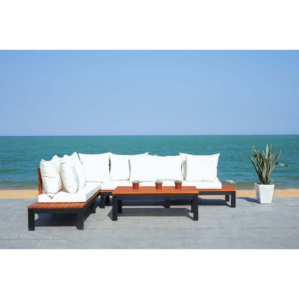 Safavieh Fristal 3 Pc Living Set - Natural/ Black Leg/ Beige