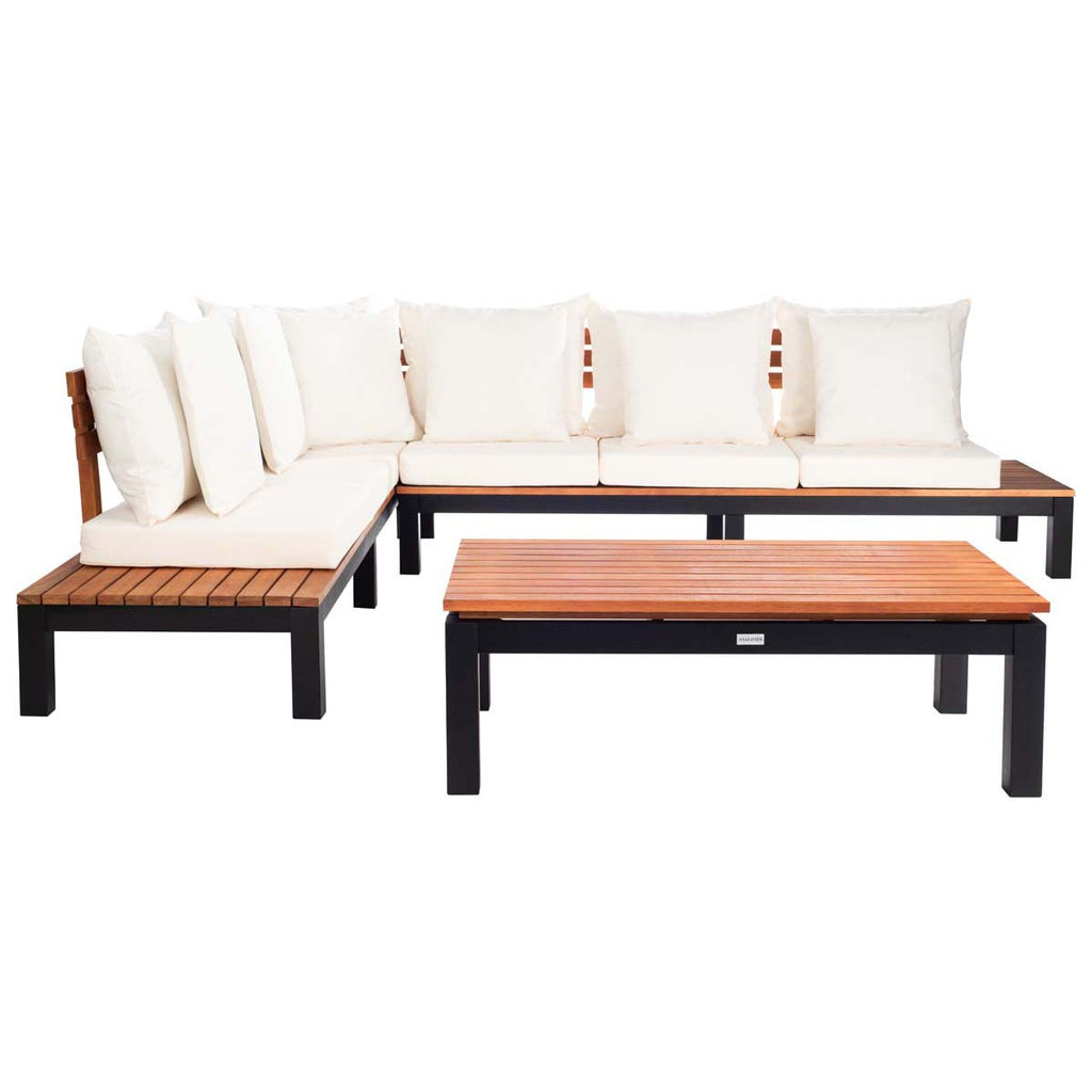 Safavieh Fristal 3 Pc Living Set - Natural/ Black Leg/ Beige