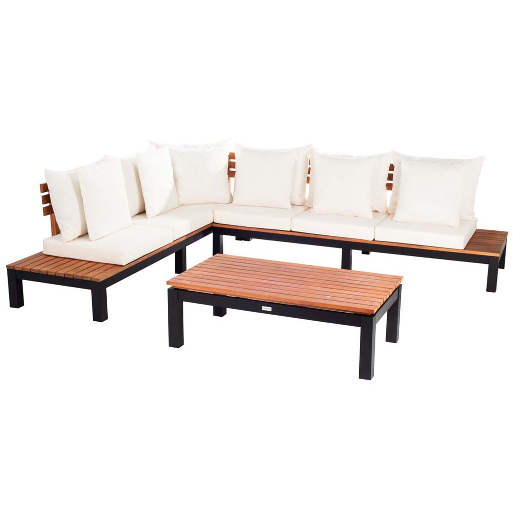 Safavieh Fristal 3 Pc Living Set - Natural/ Black Leg/ Beige