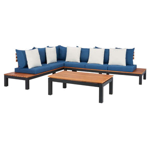 Safavieh Fristal 3 Pc Living Set - Natural/ Black Leg/ Navy / Beige