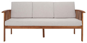 Safavieh Finnick Outdoor Bench - Natural Wood/Light Grey Cushion
