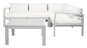 Safavieh Endelia Outdoor Living Set - Grey Wood/Beige Cushion