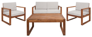 Safavieh Emiko 4Pc Outdoor Living Set - Natural/Light Grey Cushion