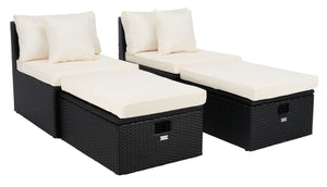 Safavieh Pramla Outdoor Settee With Ottoman - Black/Beige (Set of 2)