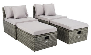 Safavieh Pramla Outdoor Settee With Ottoman - Grey/Grey (Set of 2)
