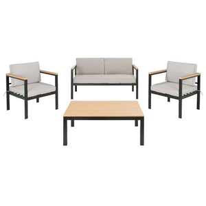Safavieh Hendor 4 Piece Living Set - Black Metal /  Grey Cushion