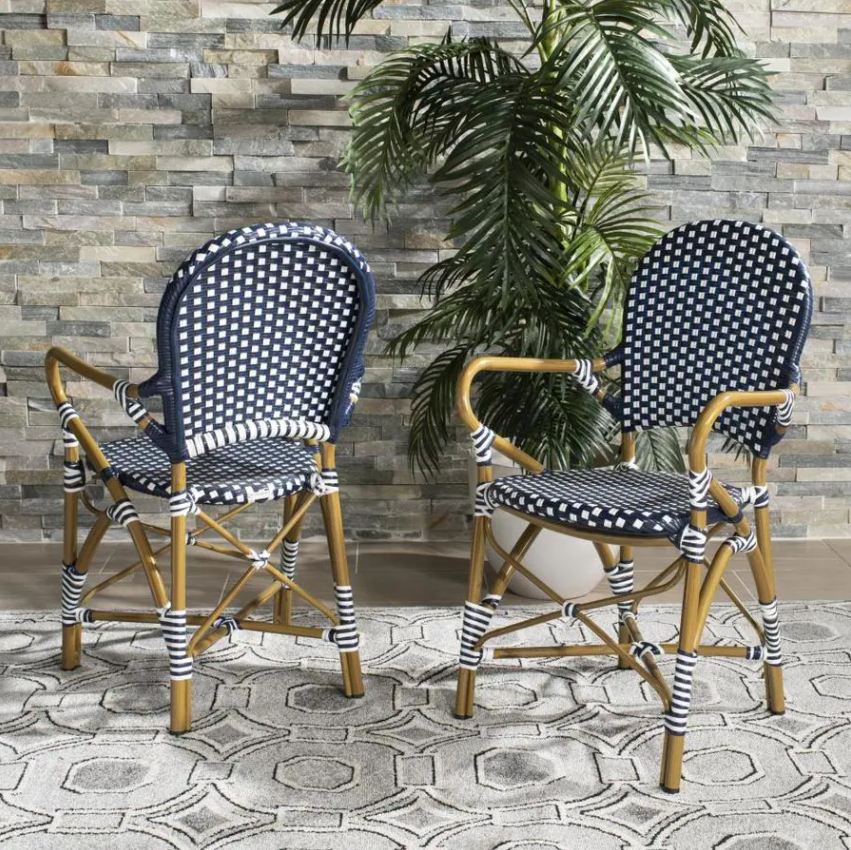 Safavieh Hooper Indoor-Outdoor Stacking Arm Chair - Navy/White/Light Brown (Set of 2)