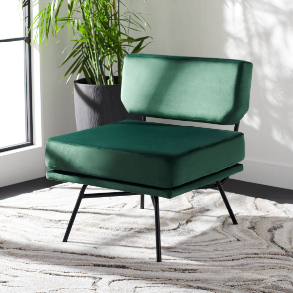 Safavieh Kermit Accent Chair - Malachite Green Velvet/Matte Black