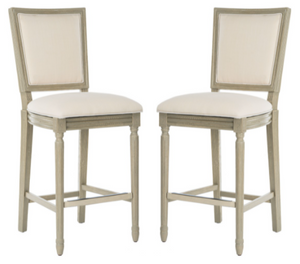 Safavieh Buchanan Rectangle Bar Stool-Light Beige/Rustic Grey (Set of 2)