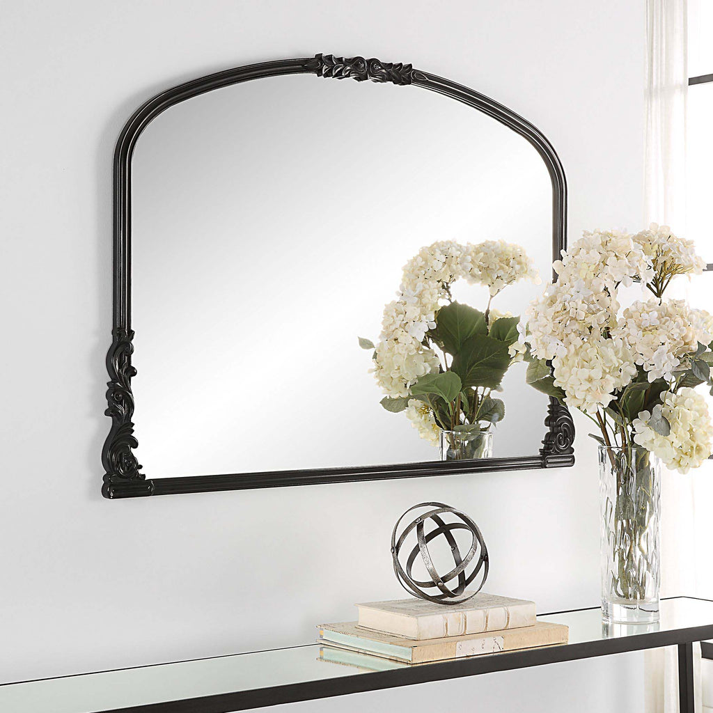 Satin Black Home Decor Mirror Gray Glaze Wide