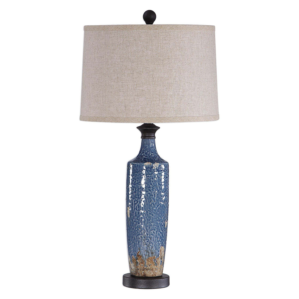 Home Decor Table Lamp With Textured Ceramic Base - Blue