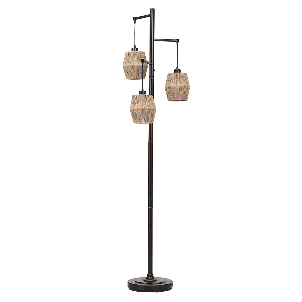 Home Decor Oil Rubbed Bronze Finish With Gold Highlights Floor Lamp - Three Drum Shaped Shades